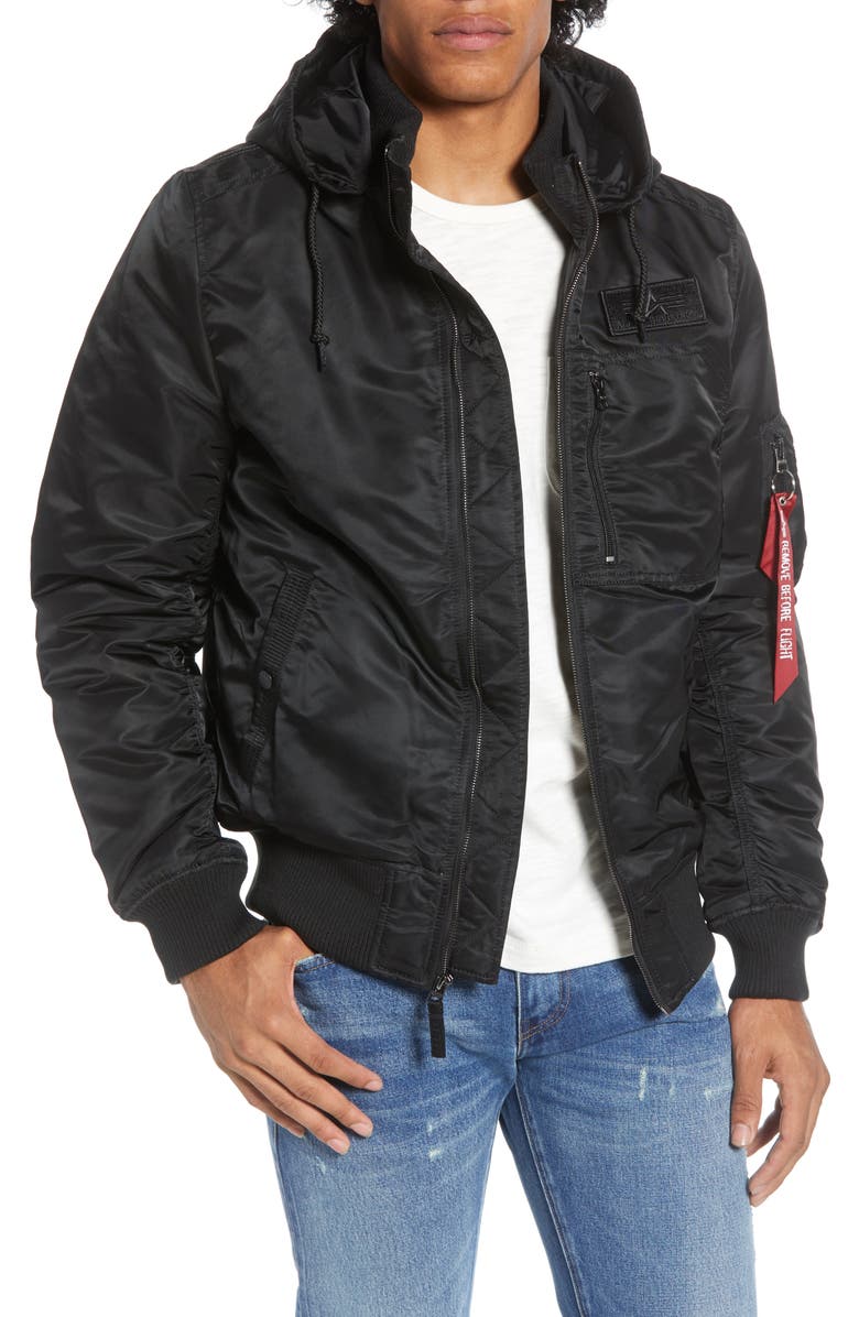 Alpha Industries MA-1 Hooded Water Resistant Bomber Jacket, Main, color,