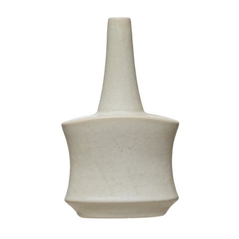 Stoneware Vase with Reactive Glaze, Matte White