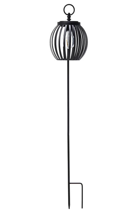 Black Metal Stripes Solar Powered Outdoor Lantern with Stake