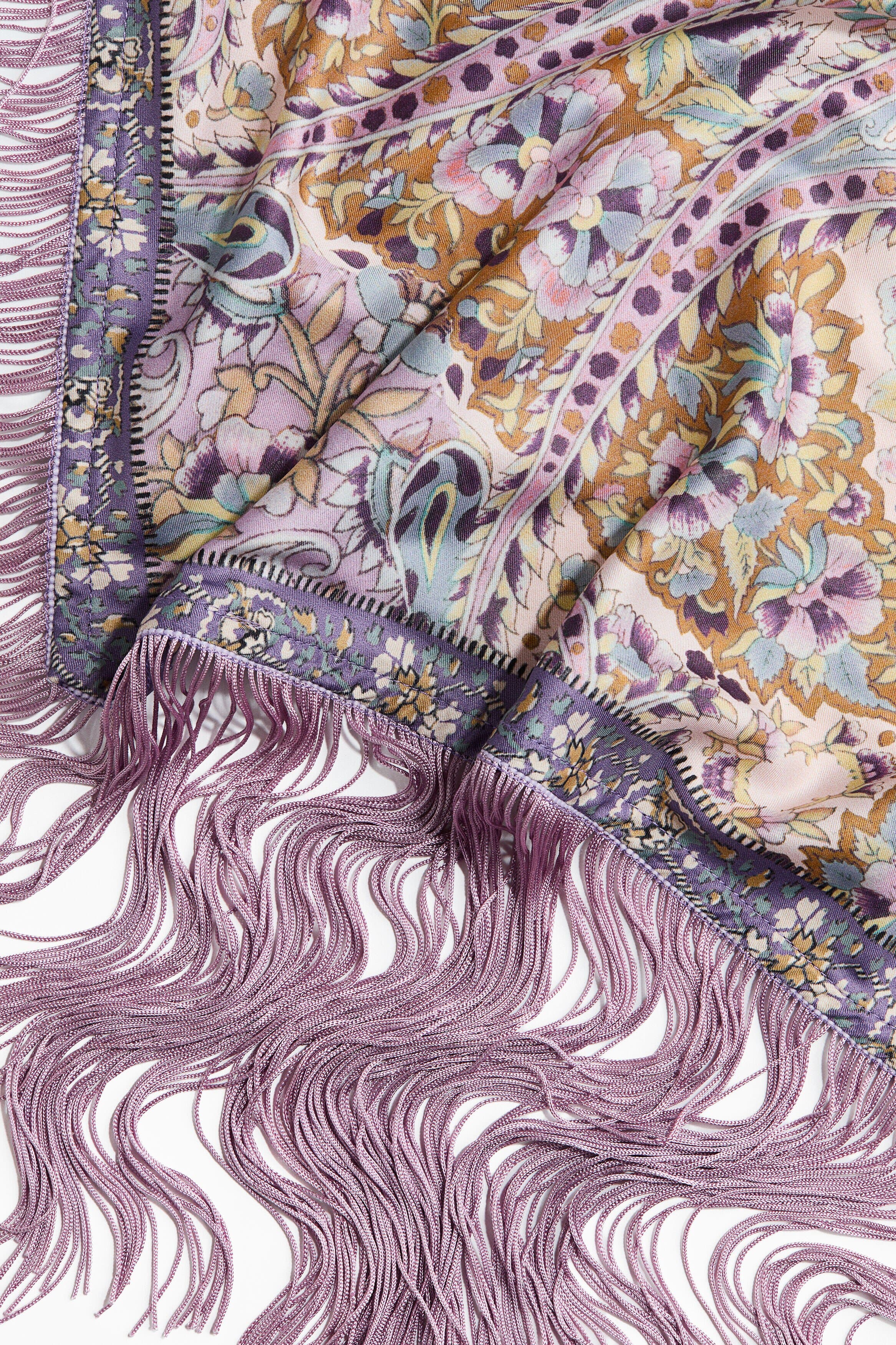 H&M Fringed Satin Hip Scarf, Alternate, color, Dusty Purple/Paisley