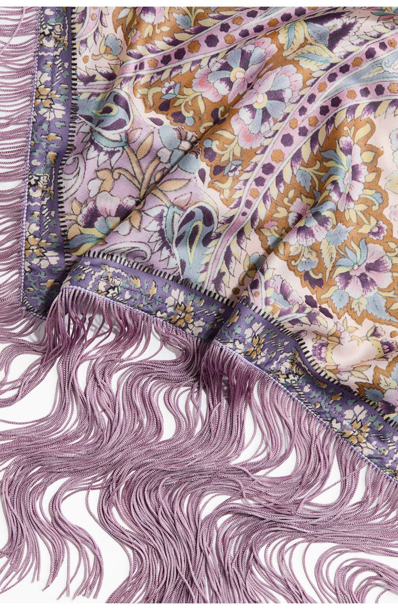 H&M Fringed Satin Hip Scarf, Alternate, color, Dusty Purple/Paisley