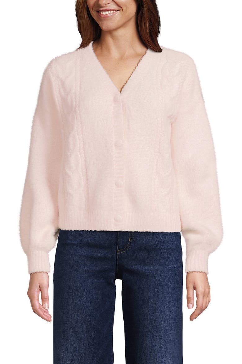 Fuzzy Eyelash Cable Cardigan Sweater, Alternate, color, Blush