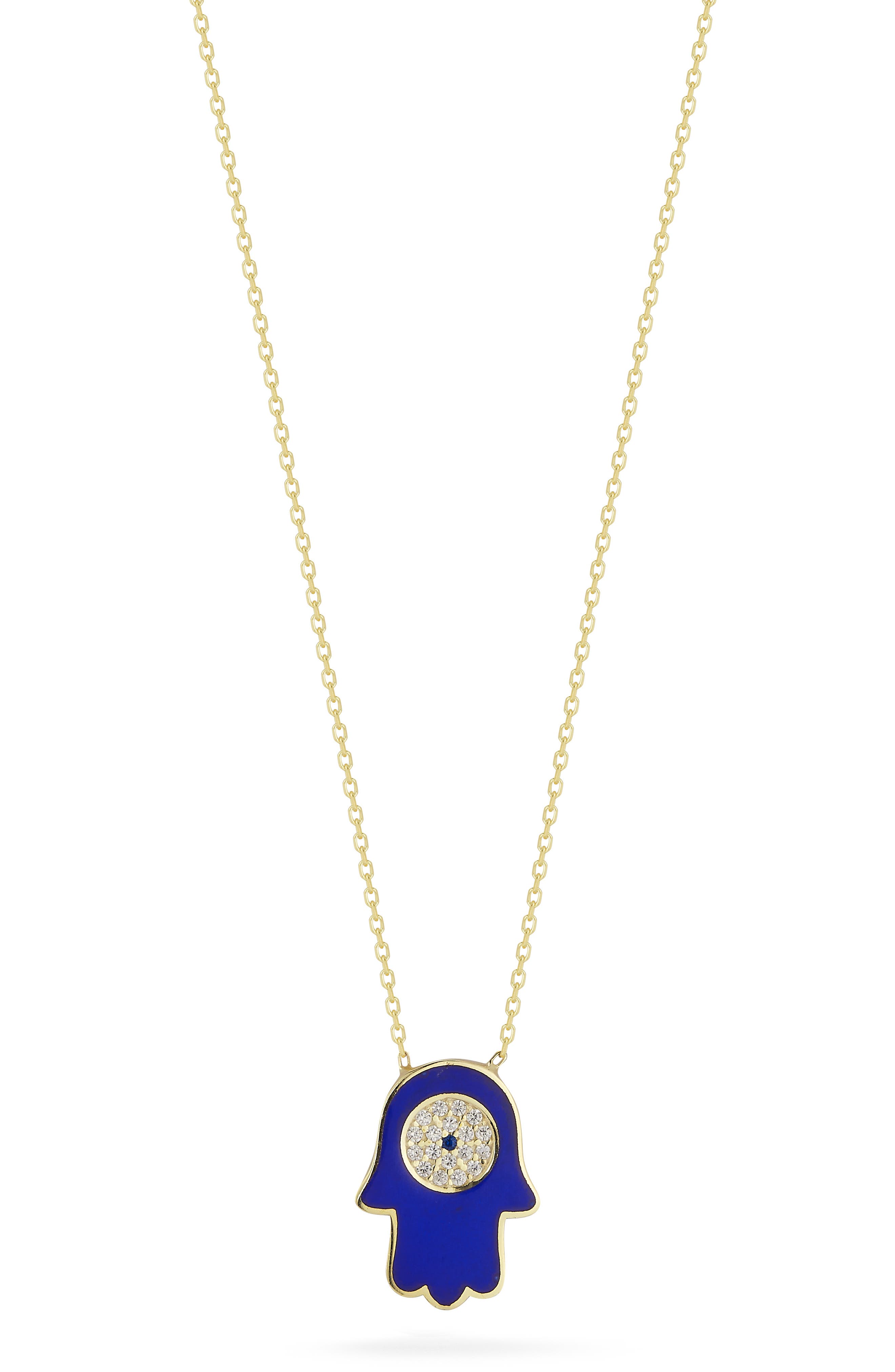SPHERA MILANO 14K Gold Plated Cubic Zirconia Enamel Hamsa Pendant Necklace