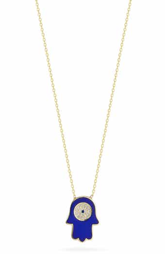 14K Gold Plated Cubic Zirconia Enamel Hamsa Pendant Necklace