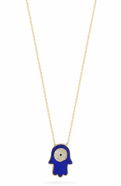 SPHERA MILANO 14K Gold Plated Cubic Zirconia Enamel Hamsa Pendant Necklace