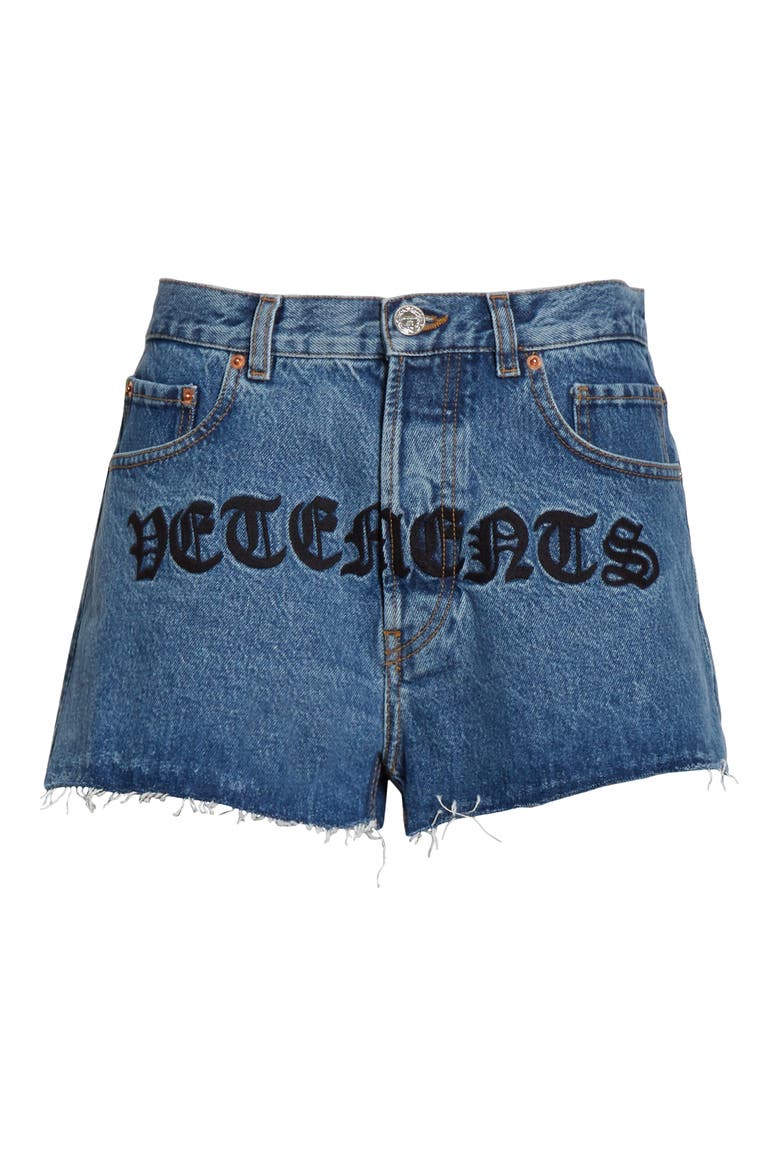 Gothic Logo Denim Shorts, Alternate, color, BLUE