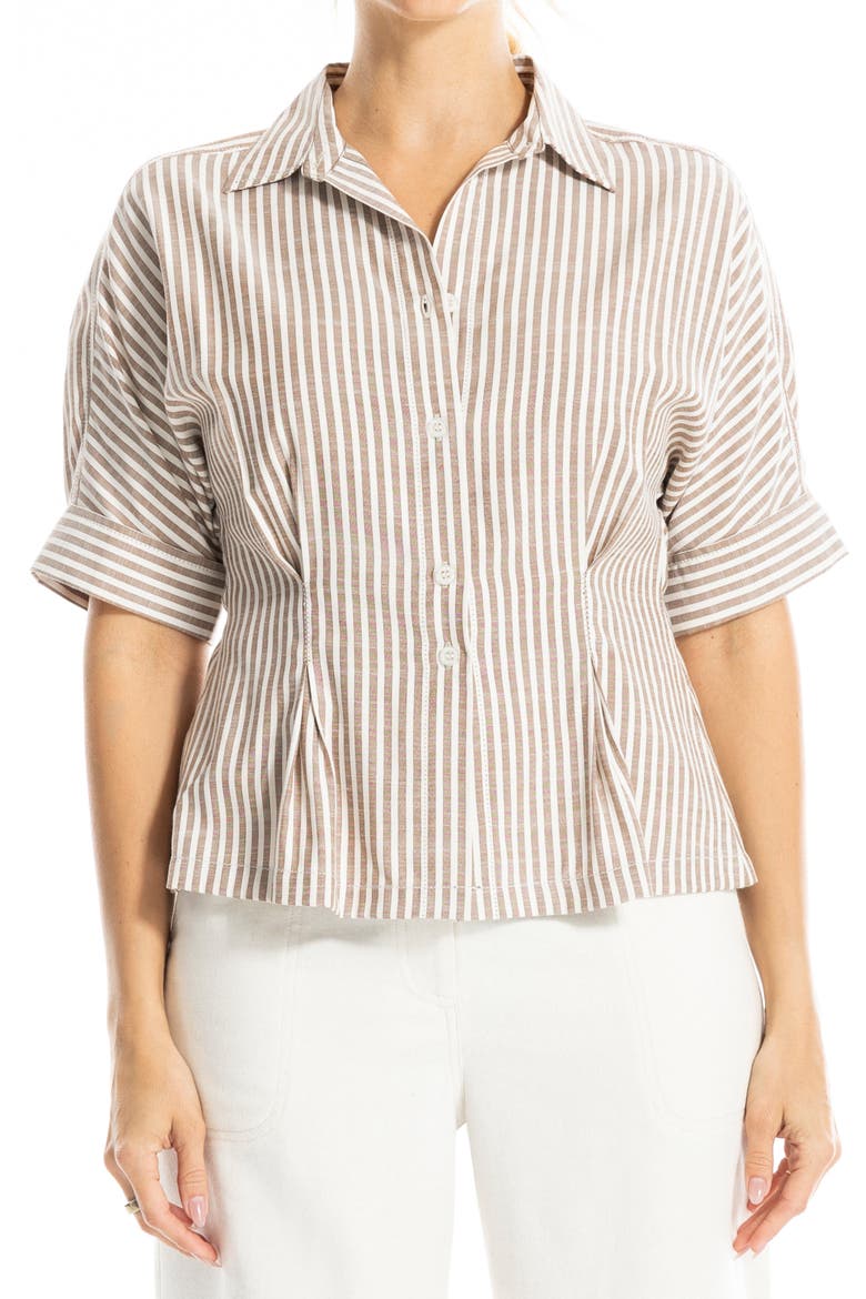 Stripe Button-Up Shirt, Alternate, color, BLUSH/ BROWN FRAME STRIPE