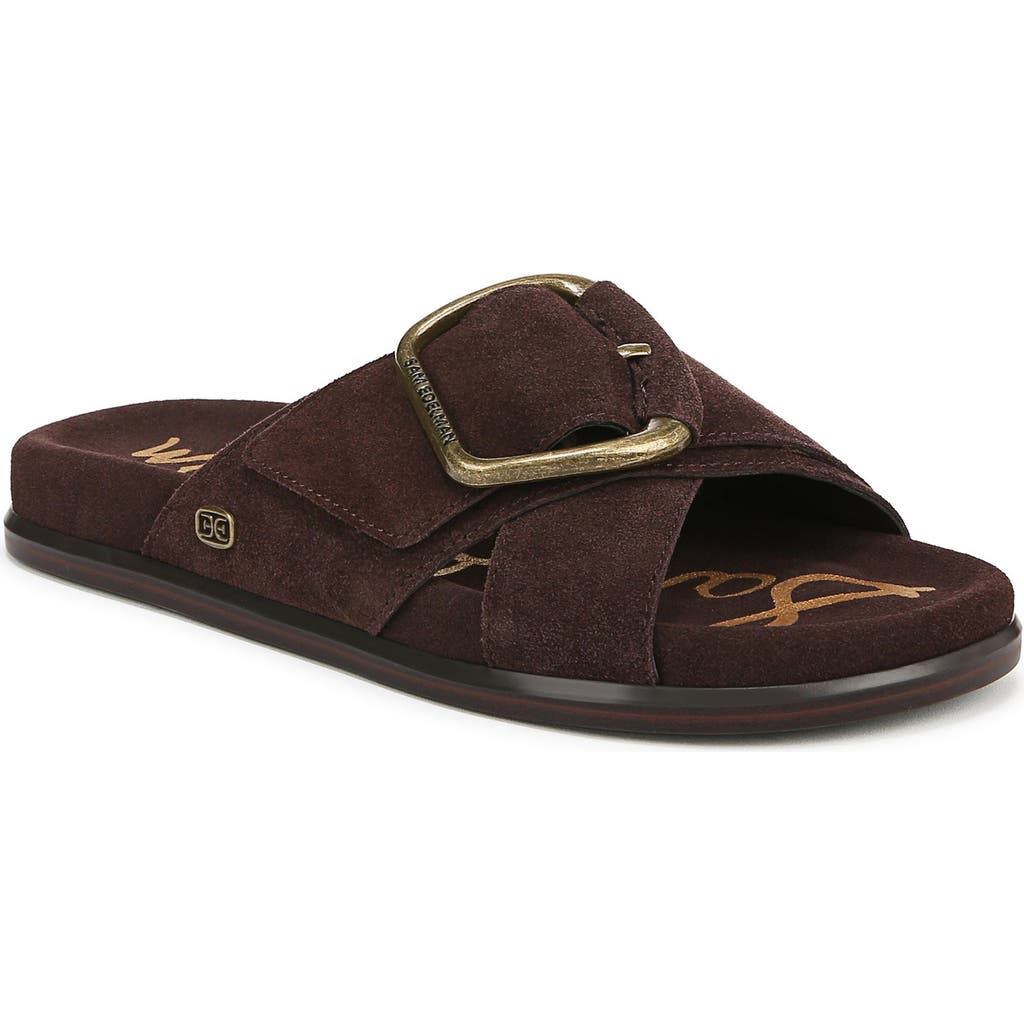 Sam Edelman Darla Buckle Slide Sandal Cafe Noir Suede In Cafe Noir