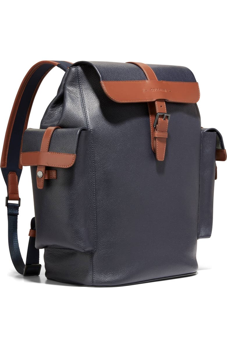Cole Haan Triboro Leather Backpack, Alternate, color, Navy/ New British Tan