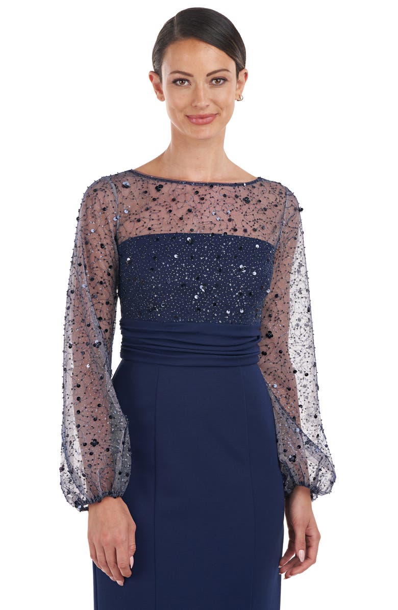 JS Collections Logan Beaded Ilusion Lace Long Sleeve Column Gown, Alternate, color, 