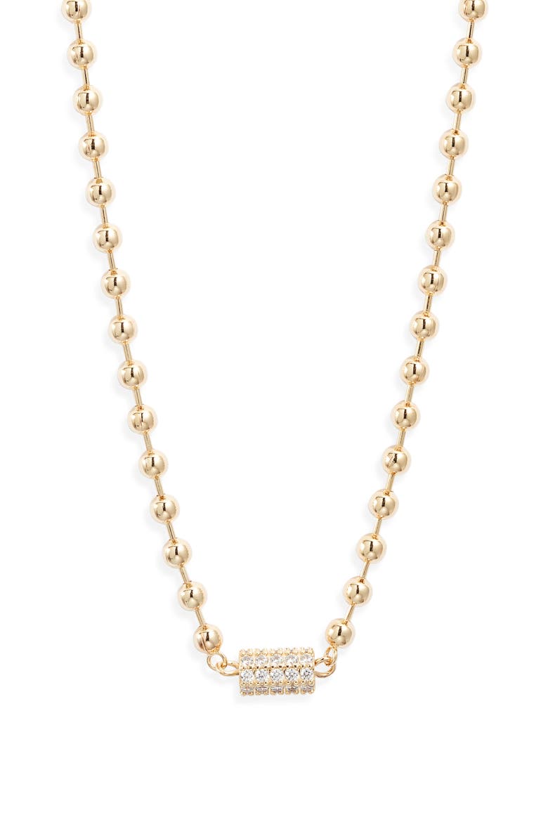 Cubic Zirconia Accent Shot Bead Necklace, Main, color, CLEAR- GOLD