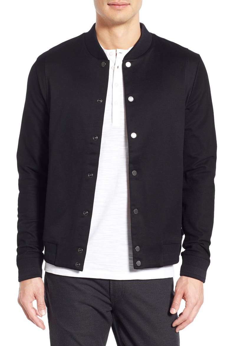 'Soule' Jersey Bomber Jacket, Main, color, BLACK