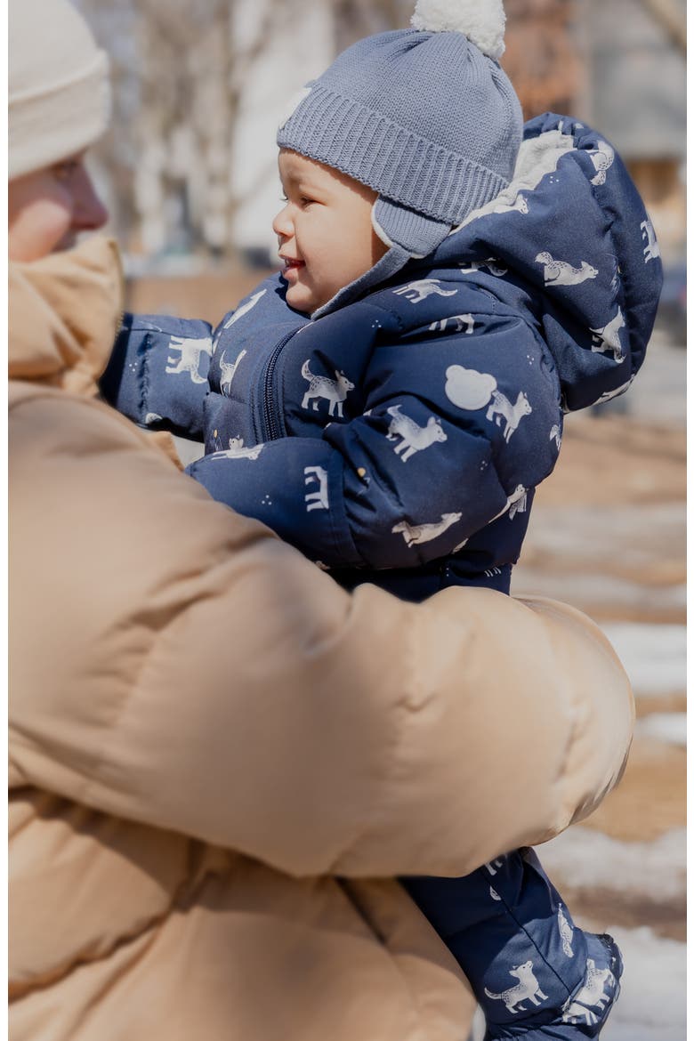 Wolf Pup Hooded Water Repellent Puffer Snowsuit, Alternate, color, NAVY