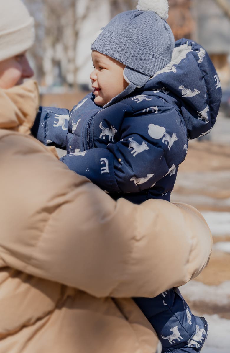 FIRSTS by Petit Lem Wolf Pup Hooded Water Repellent Puffer Snowsuit, Alternate, color, Navy