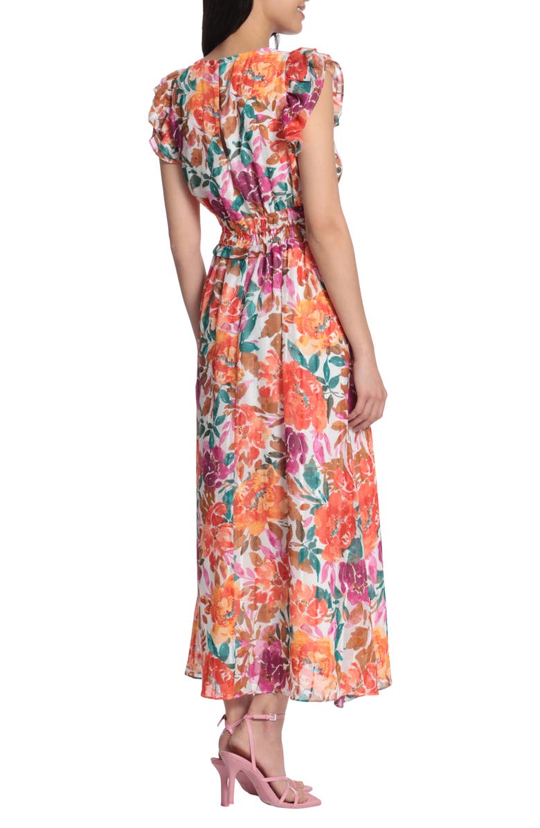Maggy London Floral Print Ruffle Smocked Maxi Dress, Alternate, color, 