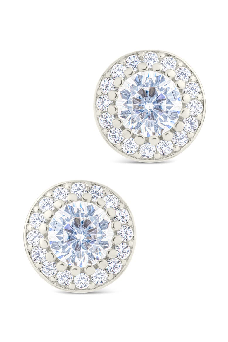 Round Cut Cubic Zirconia Stud Earrings, Alternate, color, SILVER