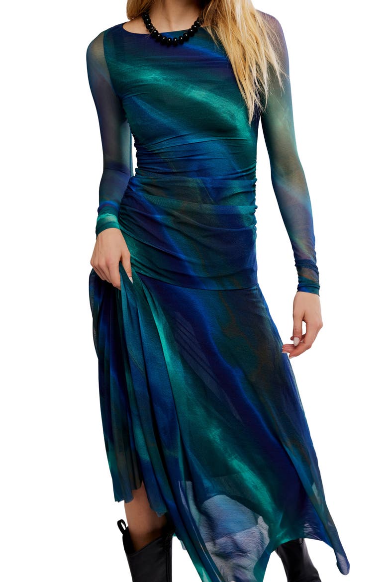 Sunnei Long Sleeve Mesh Dress, Alternate, color, DEEP OCEAN COMBO