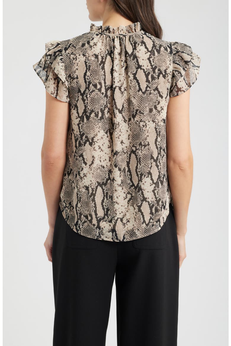 Snake Print Ruffled Sleeve Tied Neck Top, Alternate, color, LATTE MULTI