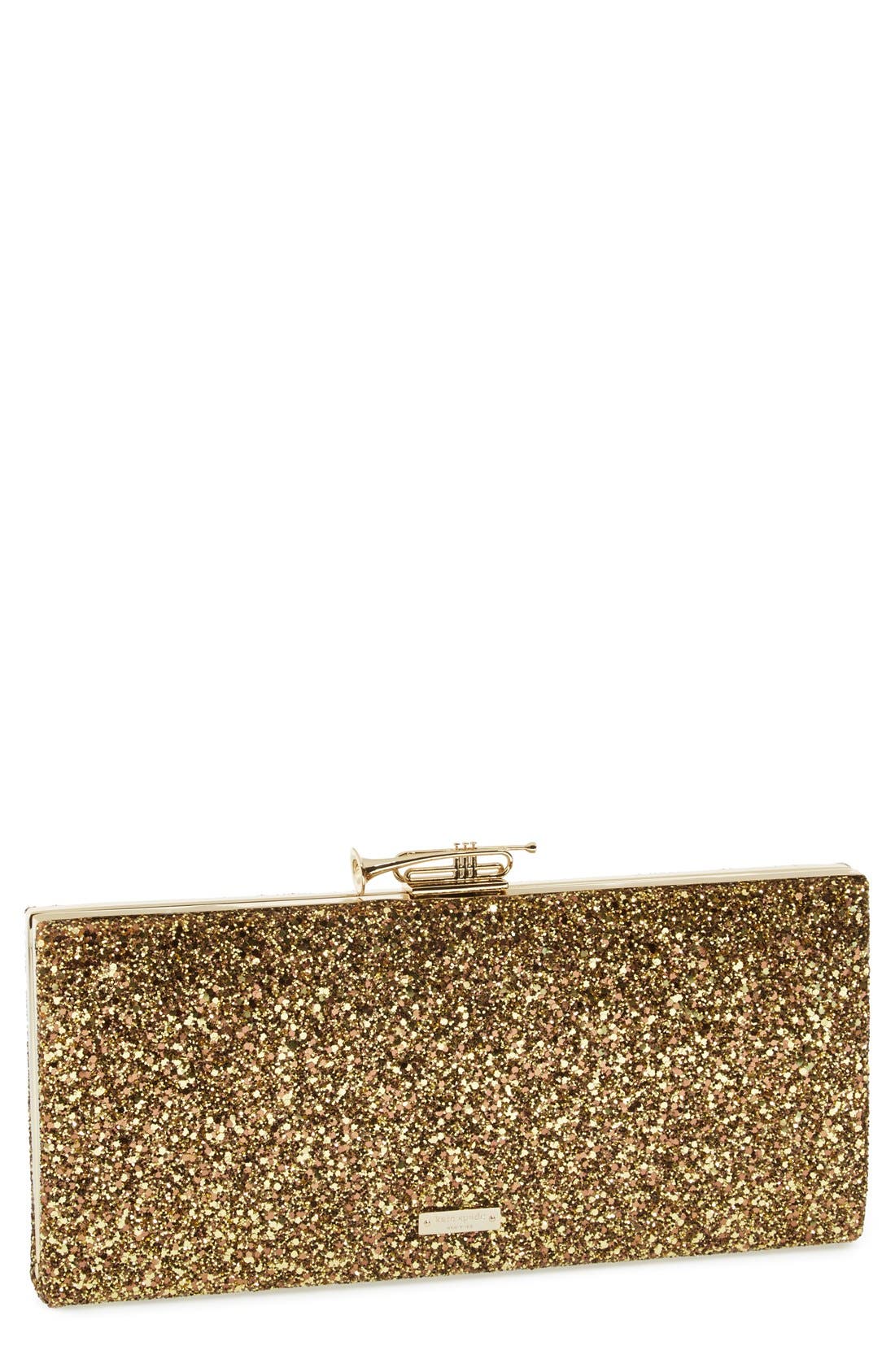 'smoke and mirrors - lyric' glitter box clutch, Main, color, ANTIQUE GOLD