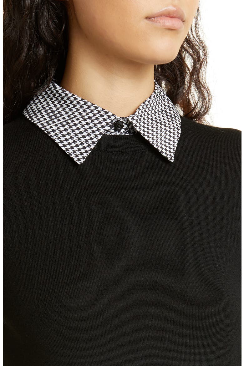 Houndstooth Trim Stretch Wool Sweater, Alternate, color, BLACK