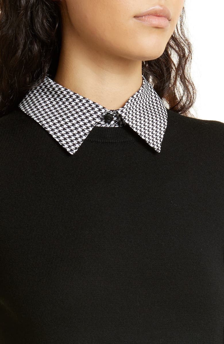 Alice + Olivia Houndstooth Trim Stretch Wool Sweater, Alternate, color, 