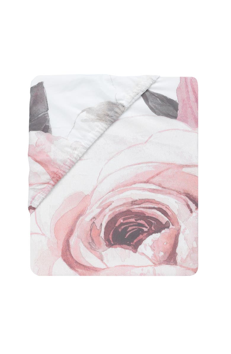 Lambs & Ivy Floral Garden Watercolor Cotton Baby Fitted Crib Sheet, Alternate, color, Pink