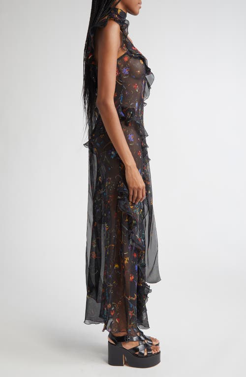 Siedres Siedrés Monica Floral Print Tiered Ruffle Chiffon Dress In Black