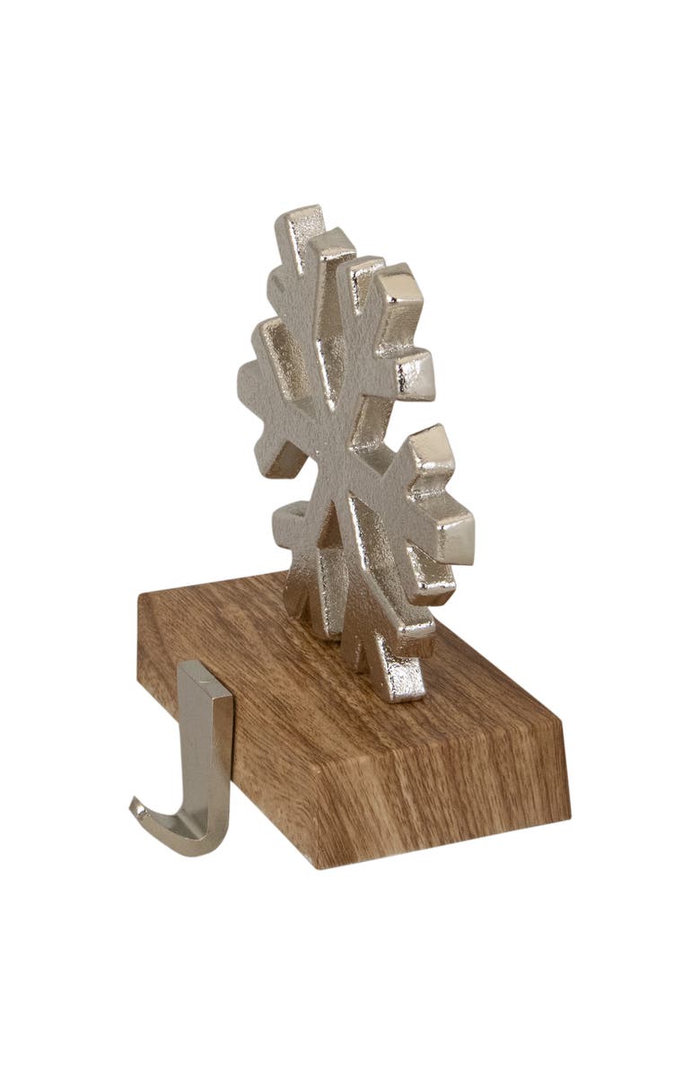 Northlight 6" Silver Snowflake on Wood Look Base Christmas Stocking Holder, Alternate, color, Silver