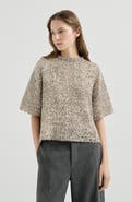 Brunello Cucinelli Dazzling craquelé embroidery t-shirt in mohair and wool