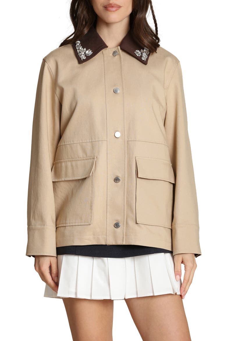 Embellished Lyocell & Cotton Barn Jacket, Main, color, LIGHT CAMEL