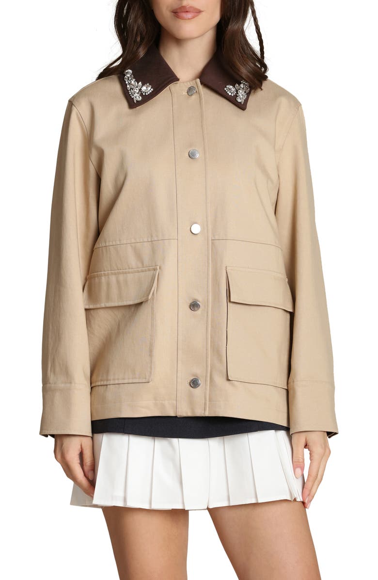 Avec Les Filles Crystal Detail Barn Jacket, Main, color, Light Camel