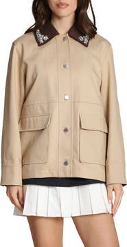 Avec Les Filles Embellished Lyocell & Cotton Barn Jacket