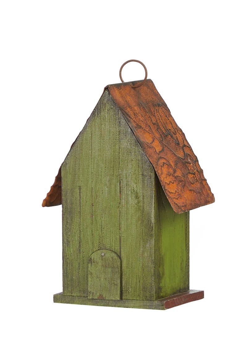 Rustic Garden Distressed Solid Wood Decorative Bird House, Alternate, color, Rust Green
