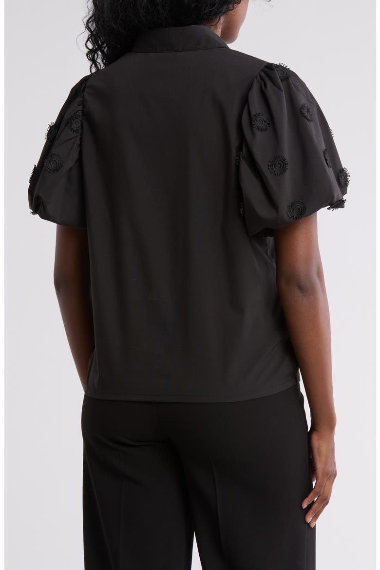 Jayla Embroidered Puff Sleeve Button-Up Shirt, Alternate, color, BLACK