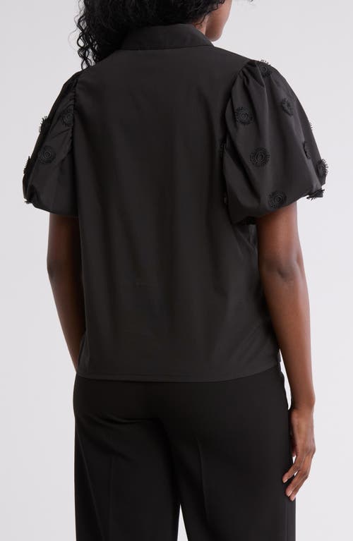 By Design Jayla Embroidered Puff Sleeve Button-up Shirt In Black