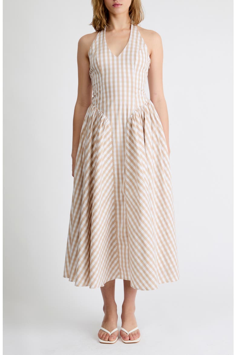 Elodie Gingham Halter Dress, Main, color, BEIGE GINGHAM