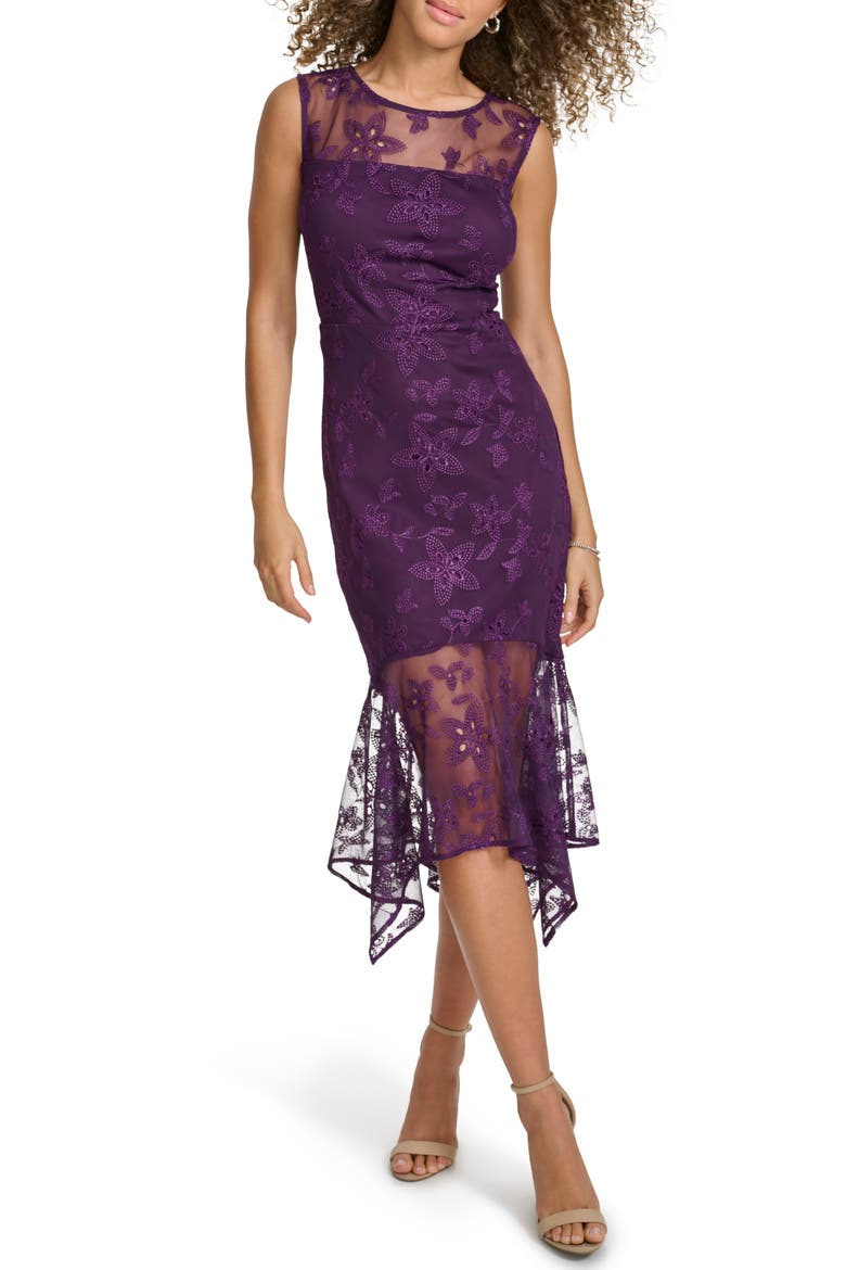 Embroidered Mesh Sleeveless Dress, Main, color, EGGPLANT