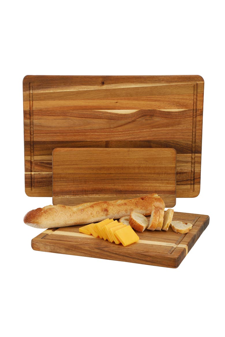 3 Piece Acacia Wood Cutting, Prep and Serving Boards, Main, color, Acacia