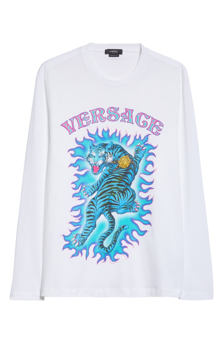 Versace Tiger Long Sleeve Cotton Graphic T-Shirt, Alternate, color, 