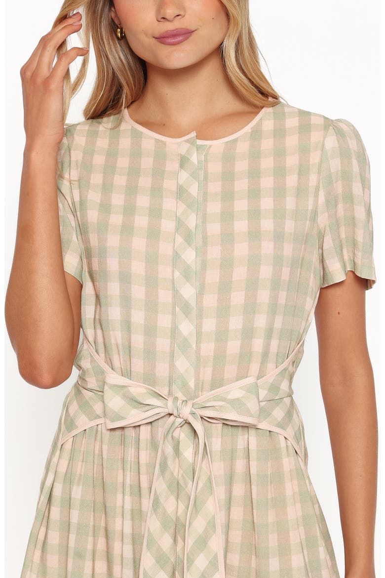 Lorry Tie Front Minidress, Alternate, color, GREEN/ PINK GINGHAM