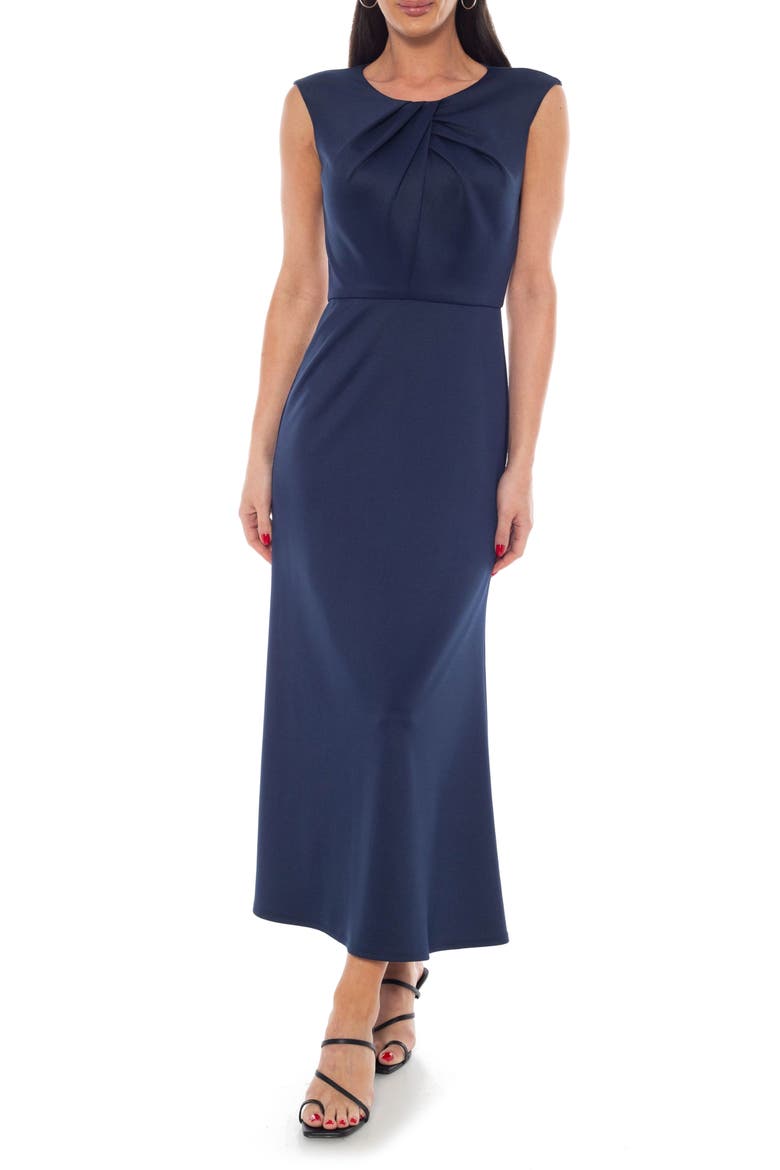 Twisted Neck Scuba Crepe Midi Dress, Main, color, NAVY