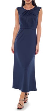 Oleg Cassini Twisted Neck Scuba Crepe Midi Dress