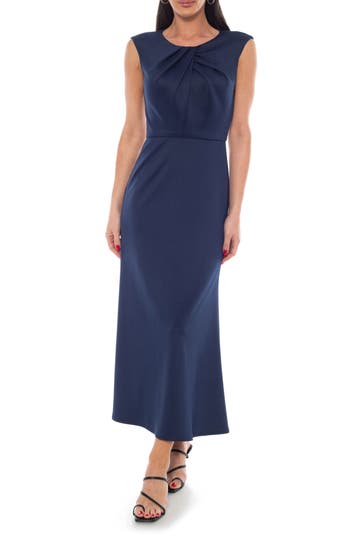 Oleg Cassini Twisted Neck Scuba Crepe Midi Dress in Navy at Nordstrom Rack, Size Large