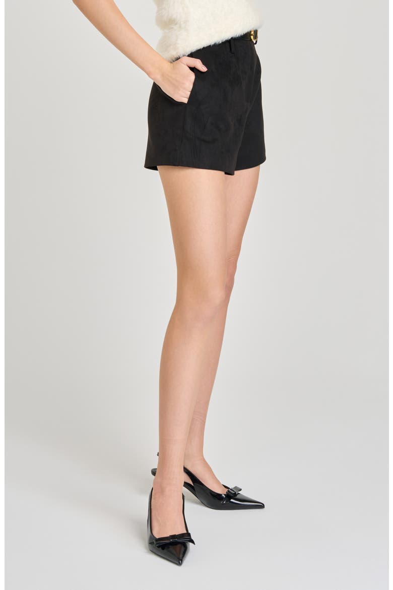 Hazel Faux Suede Pleated Shorts, Alternate, color, BLACK