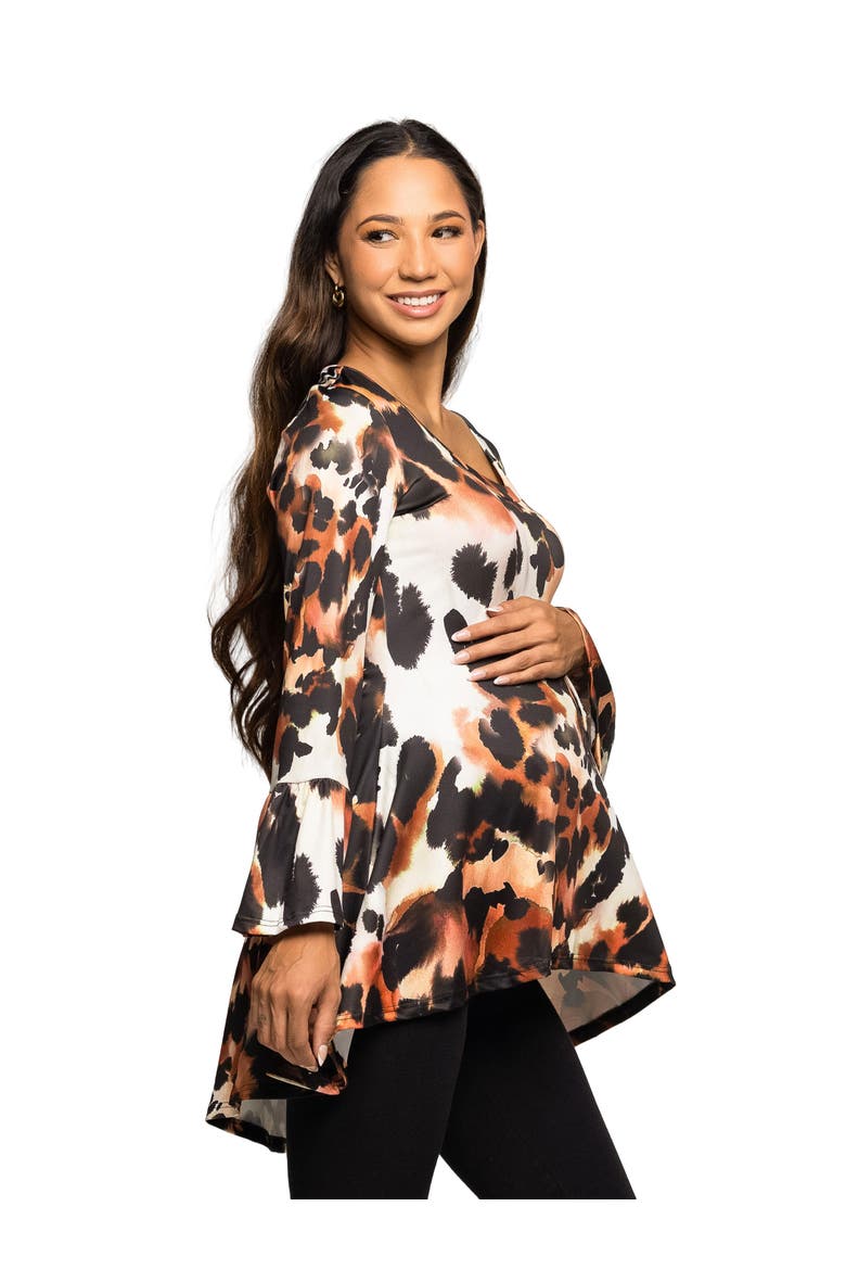 Scoop Neck Bell Sleeve Tunic Top Animal Print, Alternate, color, Brown Multi