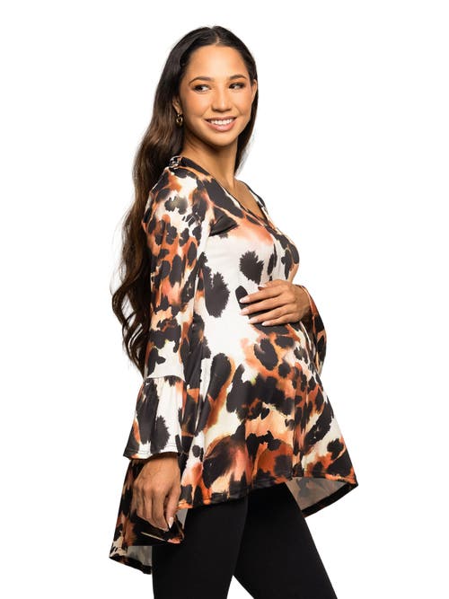 24seven Comfort Apparel Scoop Neck Bell Sleeve Tunic Top Animal Print In Multi