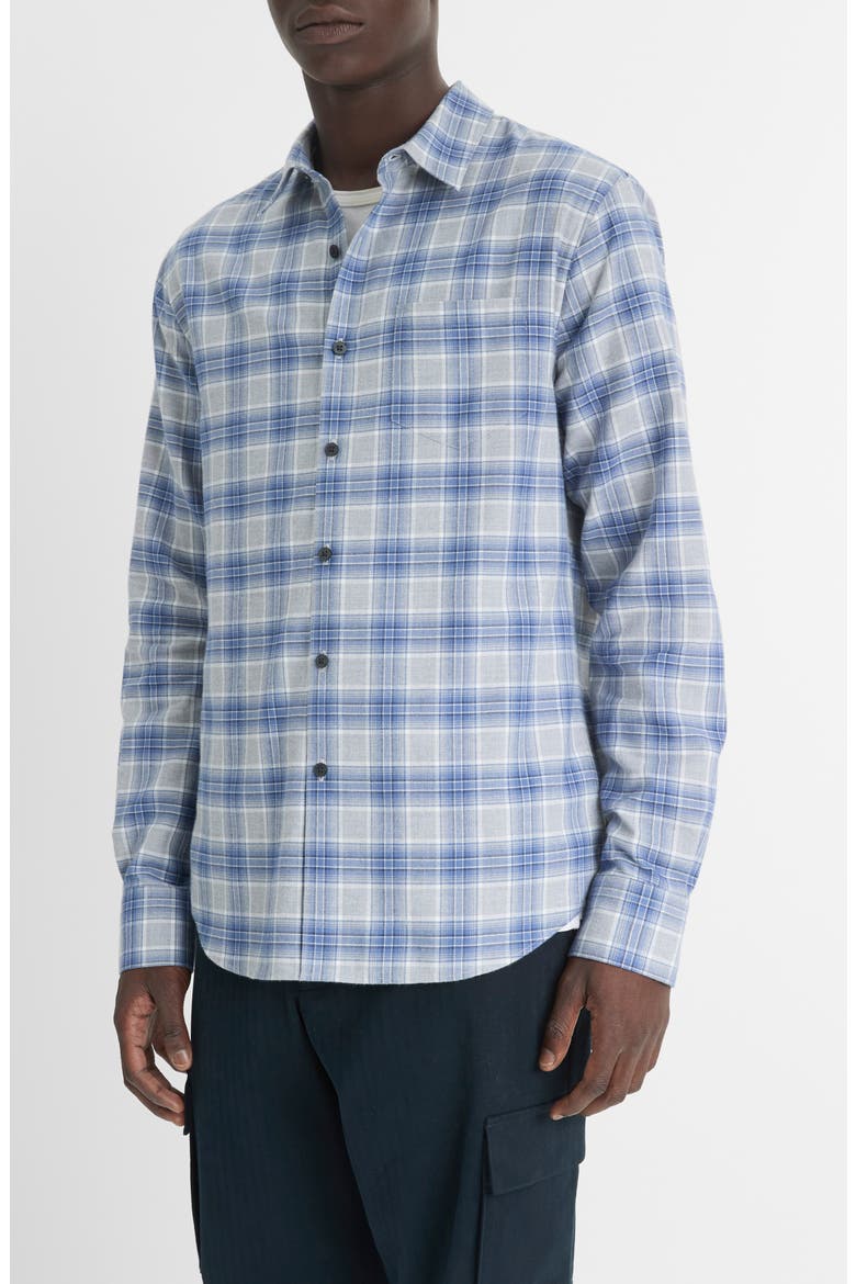 Vineyard Plaid Button-Up Shirt, Main, color, LT IRON/ FADED COBALT