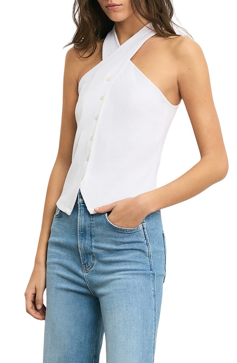 Veronica Beard Thea Rib Stretch Cotton Halter Top, Main, color, White
