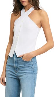 Veronica Beard Thea Rib Stretch Cotton Halter Top