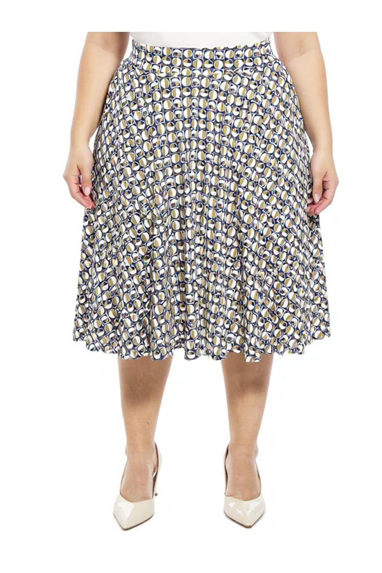 Plus Size Geometric Elastic Waist Pocket A-Line Midi Skirt, Main, color, Green Multi